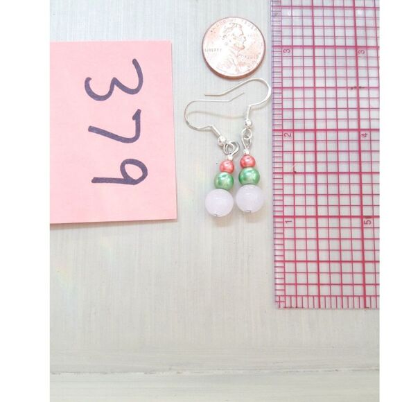 boho earrings 379#mfs Petite rose quartz earrings pink green orange mini bead st - Picture 4 of 10